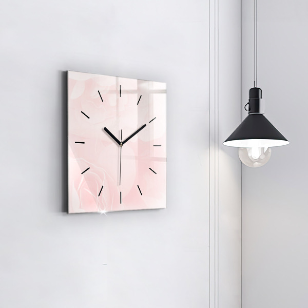 Square glass wall clock Blooming roses