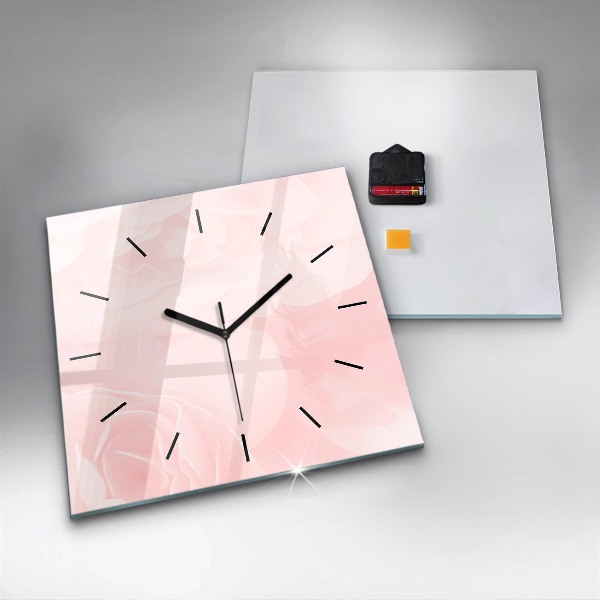 Square glass wall clock Blooming roses