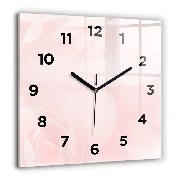 Square glass wall clock Blooming roses