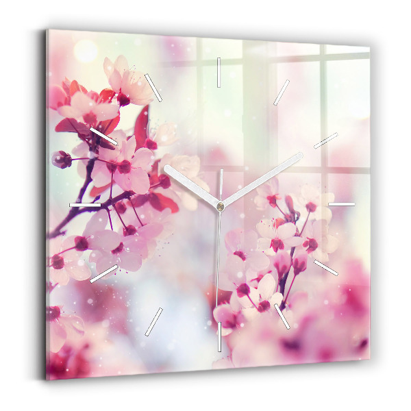 Square glass wall clock Spring flowers