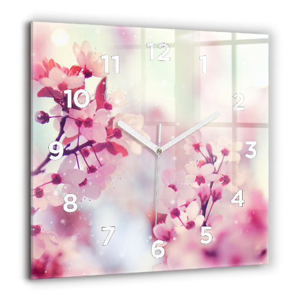 Square glass wall clock Spring flowers