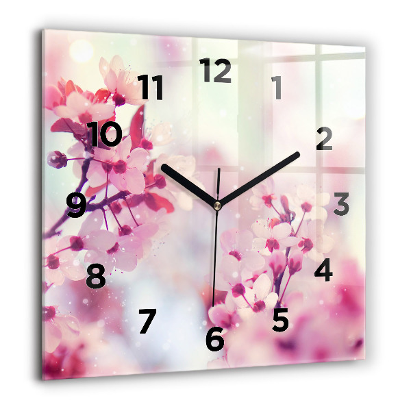 Square glass wall clock Spring flowers