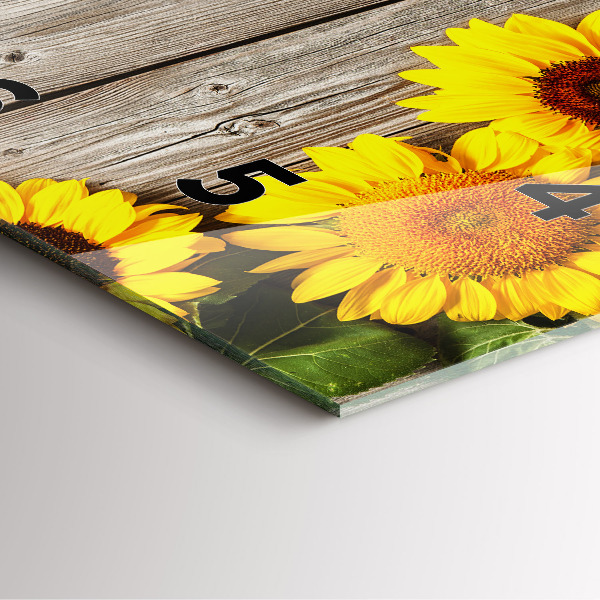 Square glass wall clock Sunflowers on boards