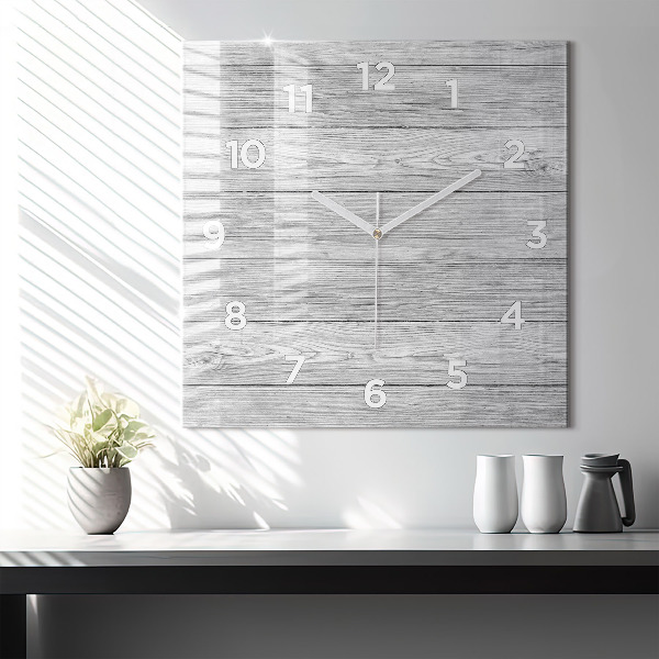 Square glass wall clock Wooden panels