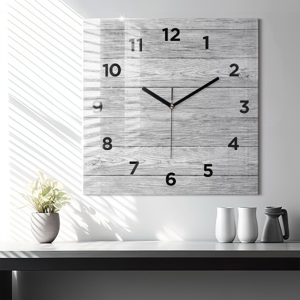 Square glass wall clock Wooden panels