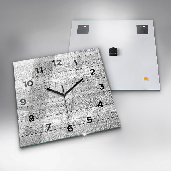 Square glass wall clock Wooden panels
