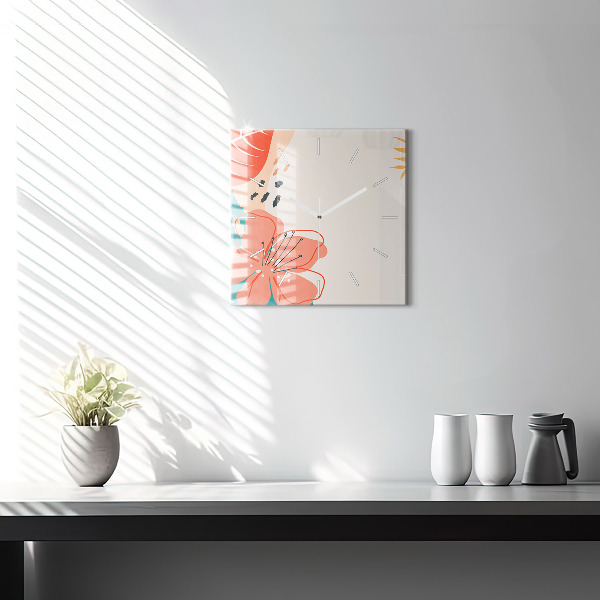 Square glass wall clock Hawaiian plants