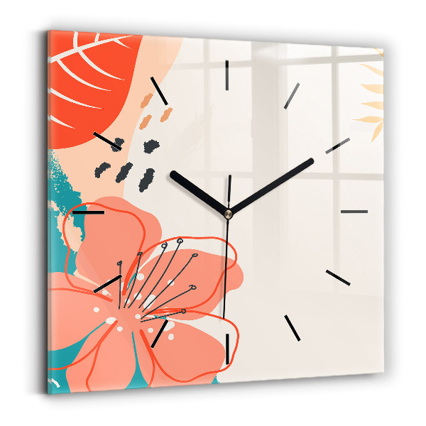 Square glass wall clock Hawaiian plants