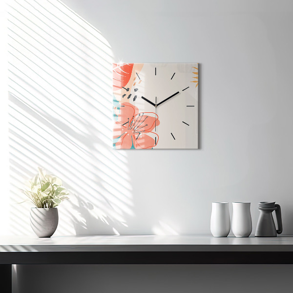 Square glass wall clock Hawaiian plants