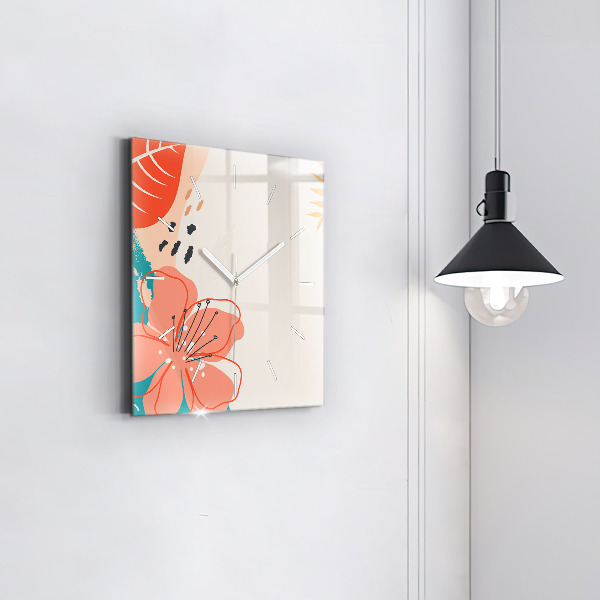 Square glass wall clock Hawaiian plants