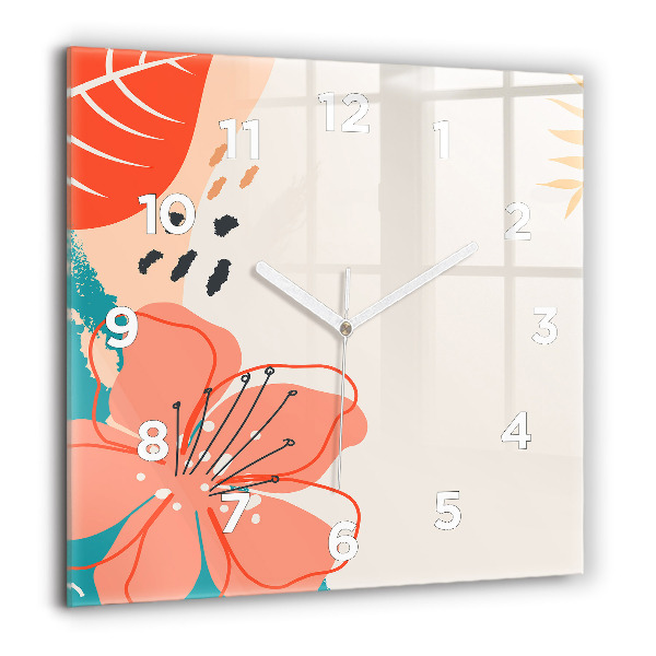 Square glass wall clock Hawaiian plants