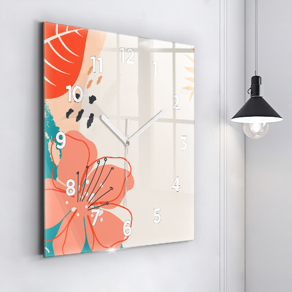 Square glass wall clock Hawaiian plants