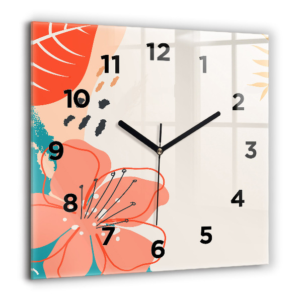 Square glass wall clock Hawaiian plants