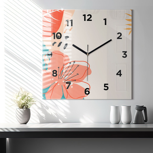 Square glass wall clock Hawaiian plants