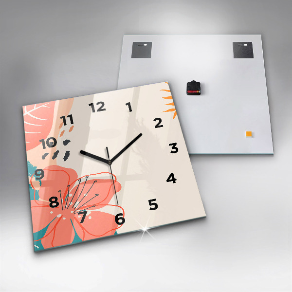 Square glass wall clock Hawaiian plants