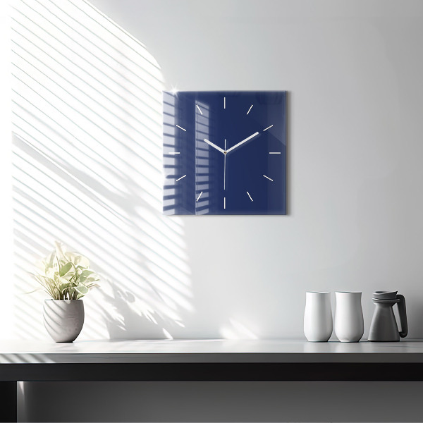 Square glass wall clock Navy blue color