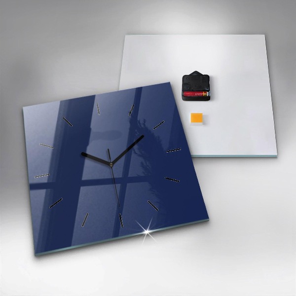Square glass wall clock Navy blue color