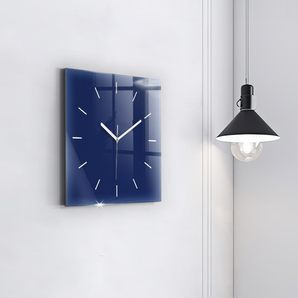 Square glass wall clock Navy blue color