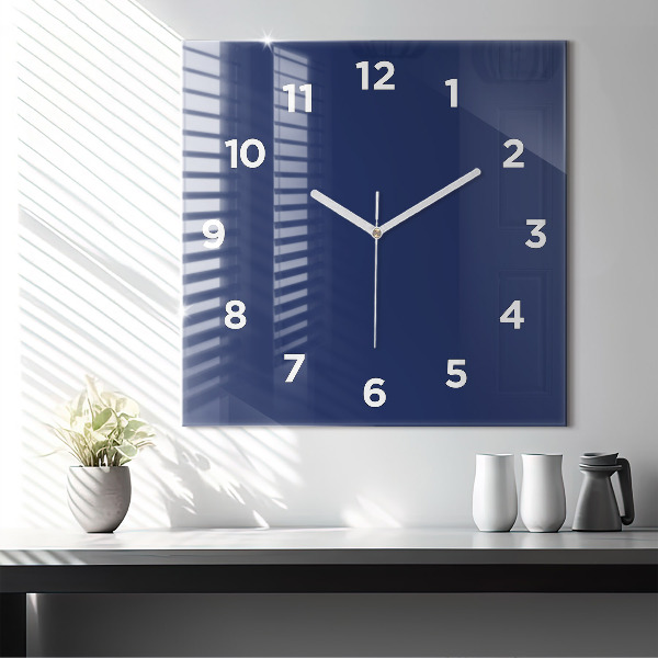 Square glass wall clock Navy blue color