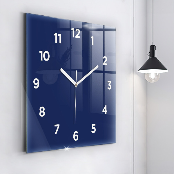 Square glass wall clock Navy blue color