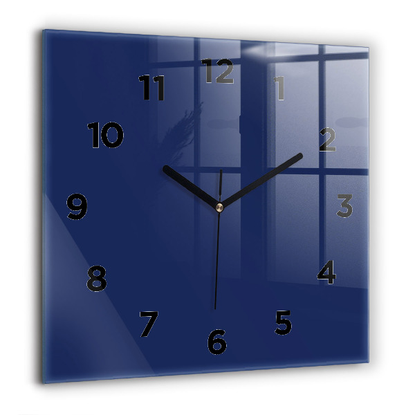 Square glass wall clock Navy blue color