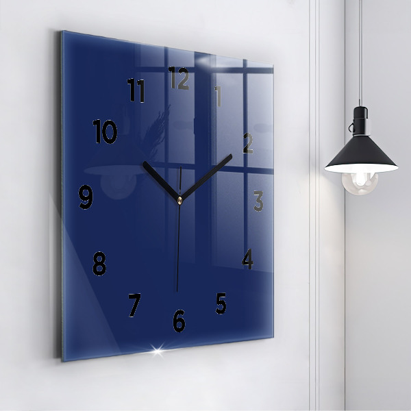 Square glass wall clock Navy blue color