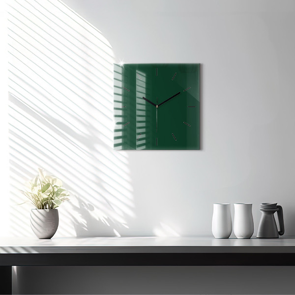 Square glass wall clock Color bottle green