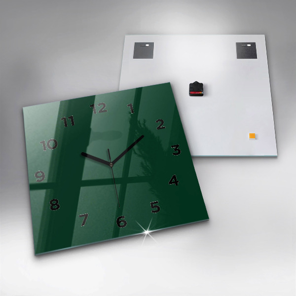 Square glass wall clock Color bottle green
