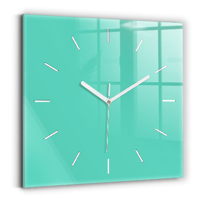 Square glass wall clock Turquoise