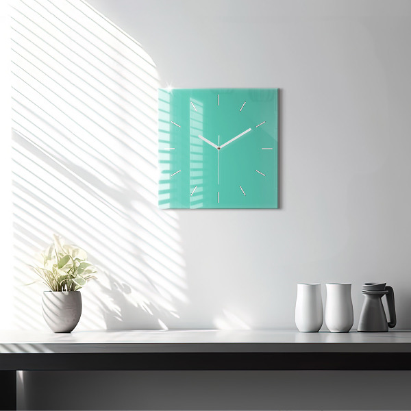 Square glass wall clock Turquoise