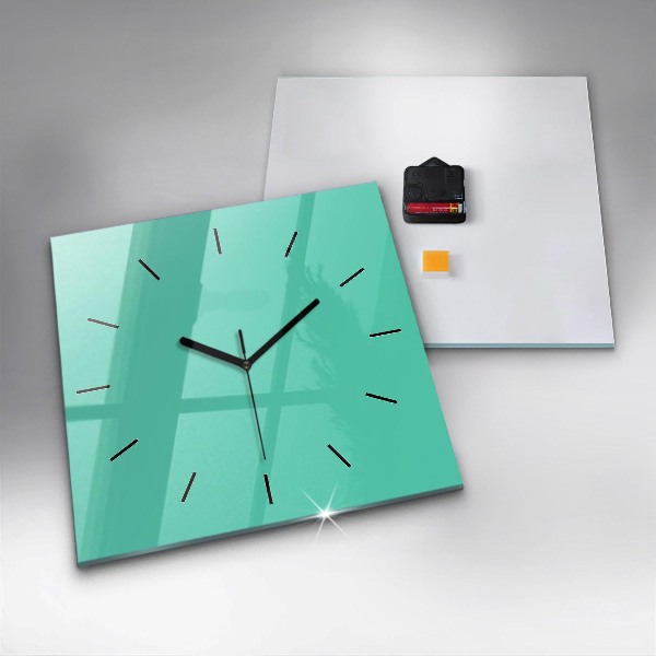 Square glass wall clock Turquoise