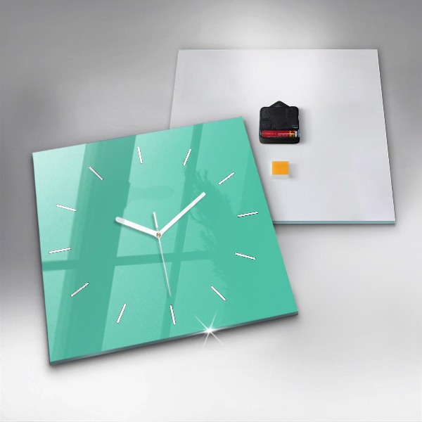 Square glass wall clock Turquoise