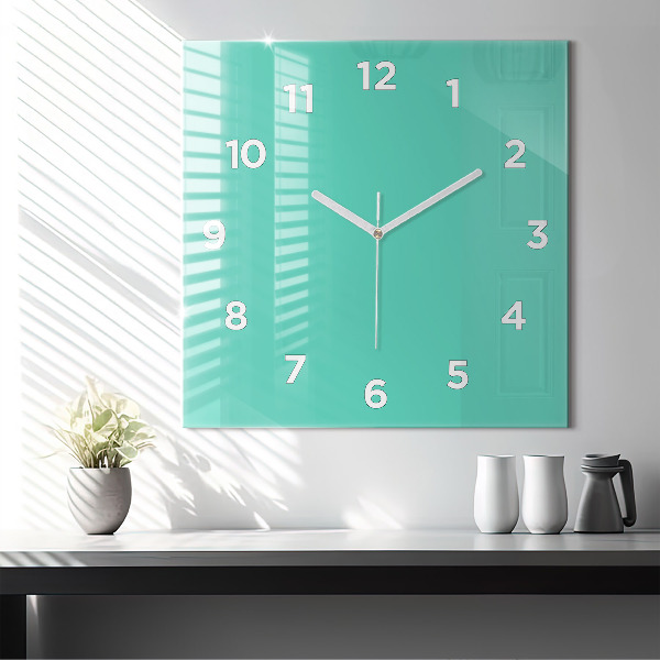 Square glass wall clock Turquoise