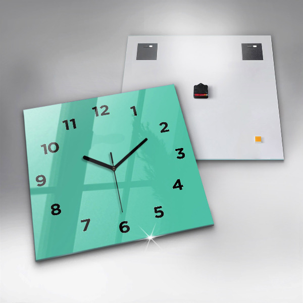 Square glass wall clock Turquoise