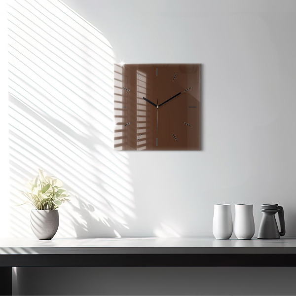 Square glass wall clock Brown