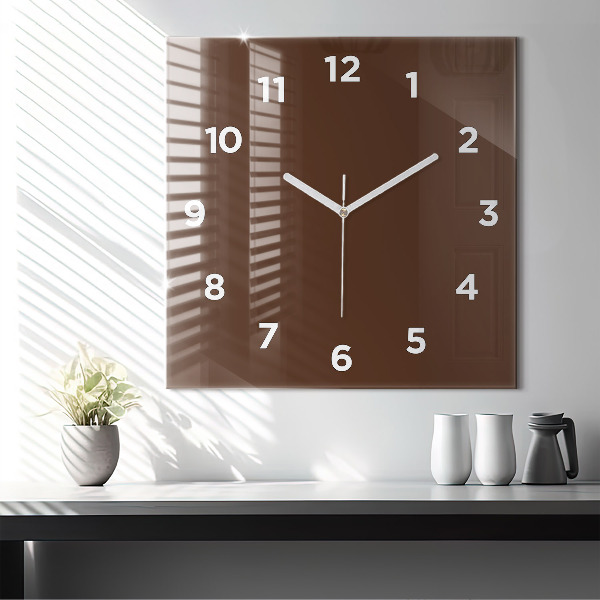 Square glass wall clock Brown
