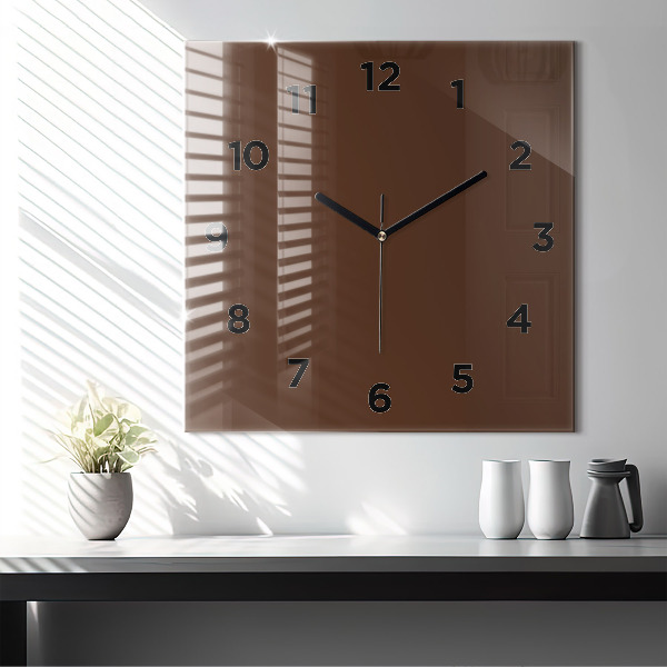 Square glass wall clock Brown