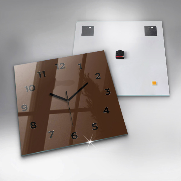Square glass wall clock Brown