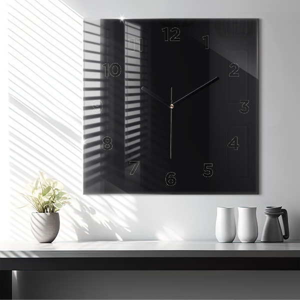 Square glass wall clock Black