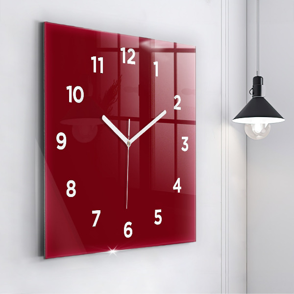 Square glass wall clock Burgundy