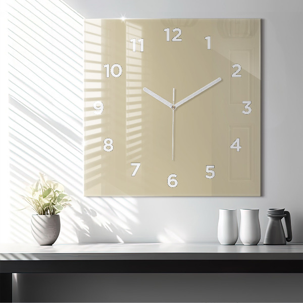 Square glass wall clock Beige