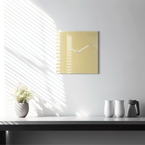 Square glass wall clock Creamy
