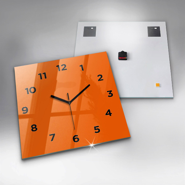 Square glass wall clock Orange