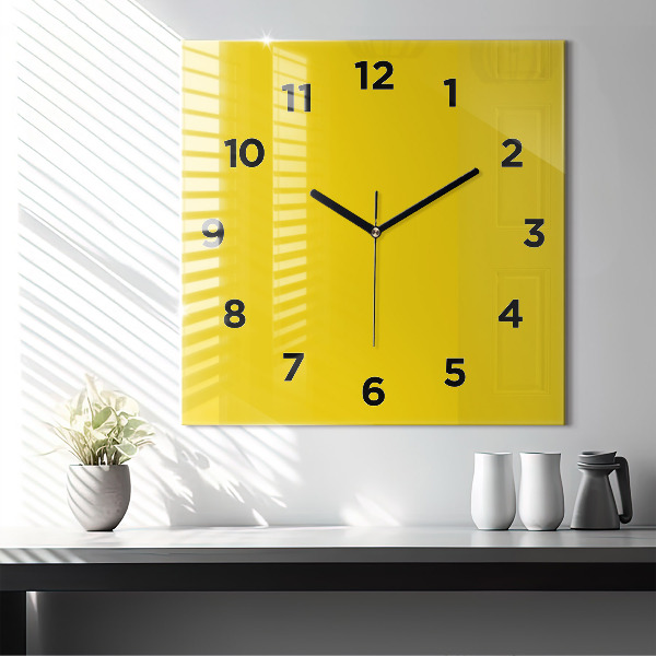 Square glass wall clock Yellow