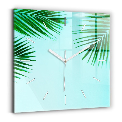 Square glass wall clock Green palm trees