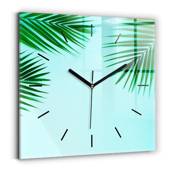 Square glass wall clock Green palm trees