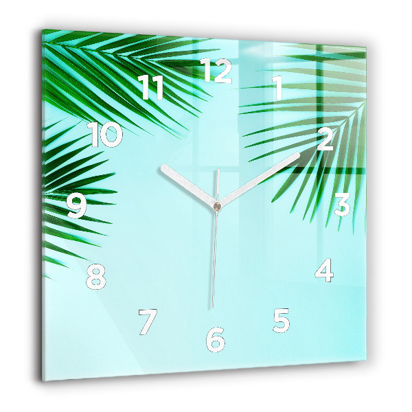 Square glass wall clock Green palm trees