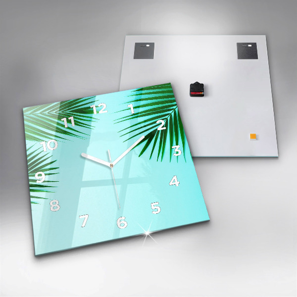 Square glass wall clock Green palm trees
