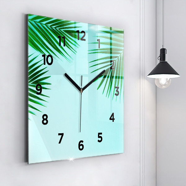 Square glass wall clock Green palm trees