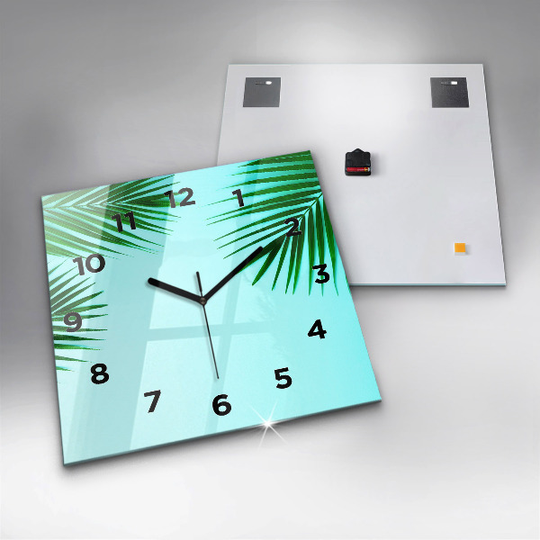 Square glass wall clock Green palm trees